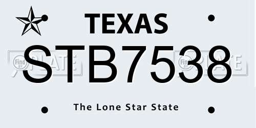 STB7538 Texas License Plate