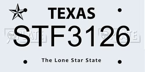 STF3126 Texas License Plate