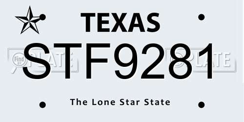 STF9281 Texas License Plate