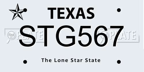STG567 Texas License Plate