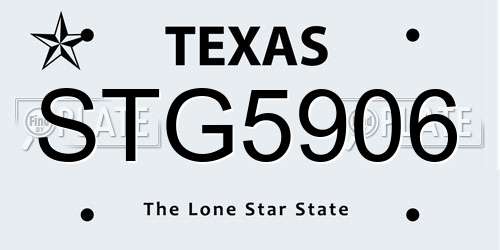 STG5906 Texas License Plate