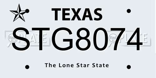 STG8074 Texas License Plate