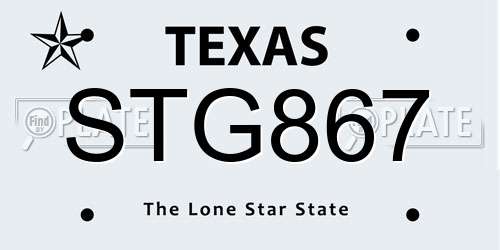 STG867 Texas License Plate