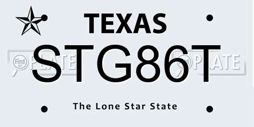 STG86T Texas License Plate