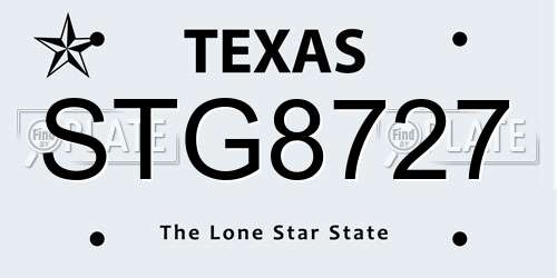 STG8727 Texas License Plate