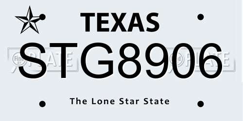 STG8906 Texas License Plate