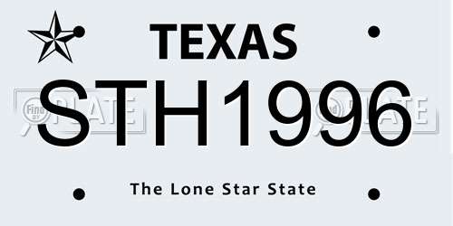 STH1996 Texas License Plate