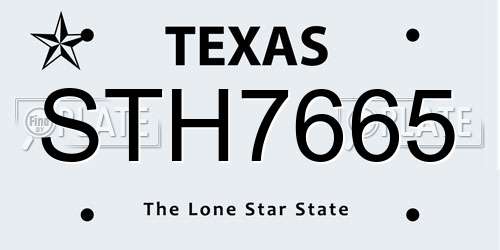 STH7665 Texas License Plate