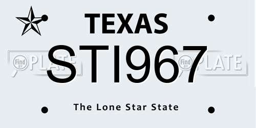 STI967 Texas License Plate
