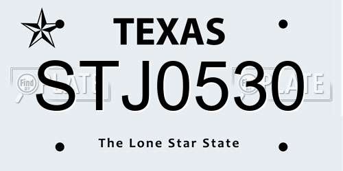 STJ0530 Texas License Plate