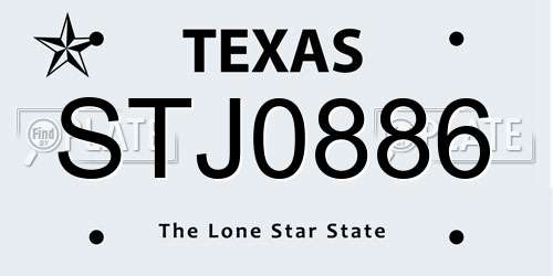 STJ0886 Texas License Plate