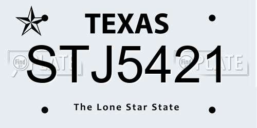 STJ5421 Texas License Plate