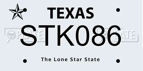 STK086 Texas License Plate