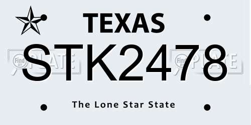 STK2478 Texas License Plate