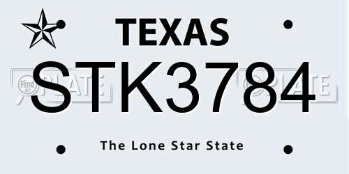 STK3784 Texas License Plate