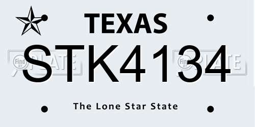 STK4134 Texas License Plate