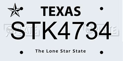 STK4734 Texas License Plate