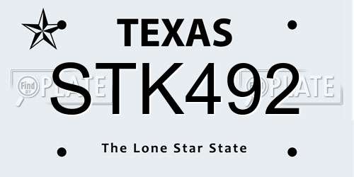 STK492 Texas License Plate