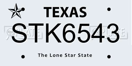 STK6543 Texas License Plate