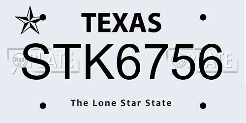 STK6756 Texas License Plate