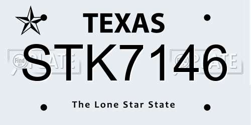 STK7146 Texas License Plate