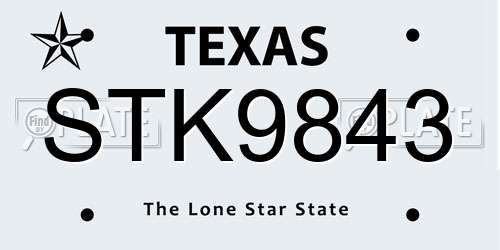 STK9843 Texas License Plate