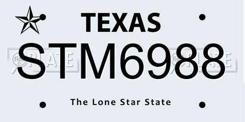 STM6988 Texas License Plate