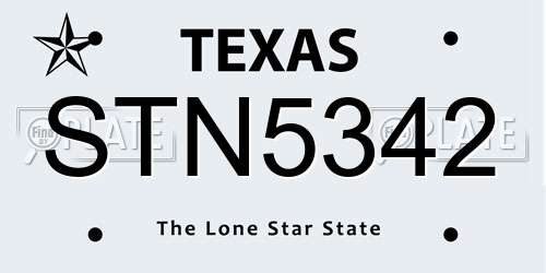 STN5342 Texas License Plate