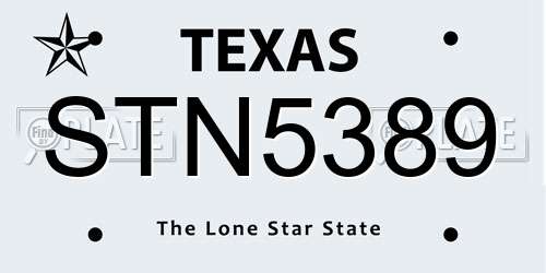 STN5389 Texas License Plate