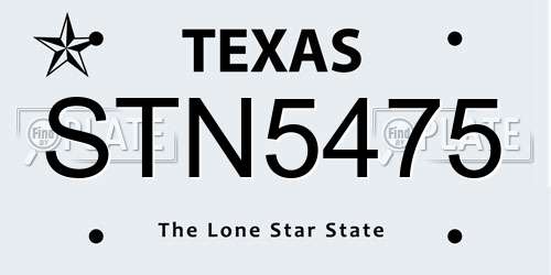 STN5475 Texas License Plate