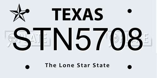STN5708 Texas License Plate