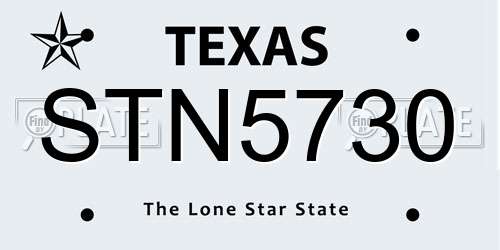 STN5730 Texas License Plate