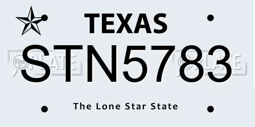 STN5783 Texas License Plate