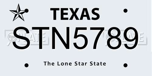 STN5789 Texas License Plate
