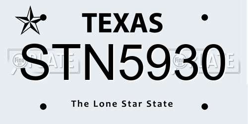 STN5930 Texas License Plate