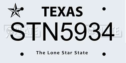 STN5934 Texas License Plate