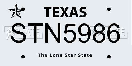 STN5986 Texas License Plate