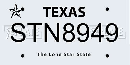 STN8949 Texas License Plate