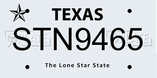 STN9465 Texas License Plate