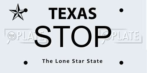 STOP Texas License Plate