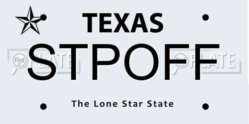 STPOFF Texas License Plate