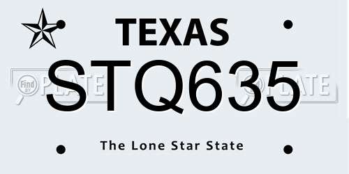 STQ635 Texas License Plate