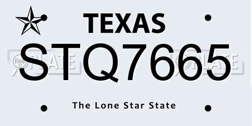 STQ7665 Texas License Plate