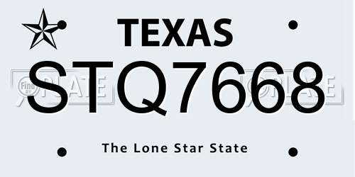 STQ7668 Texas License Plate