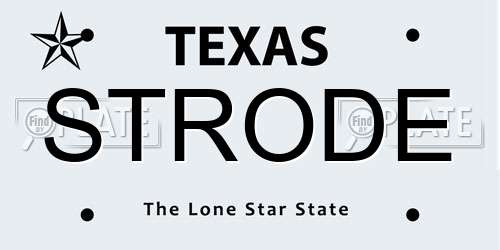 STRODE Texas License Plate