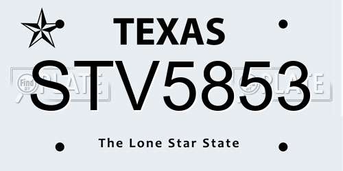 STV5853 Texas License Plate