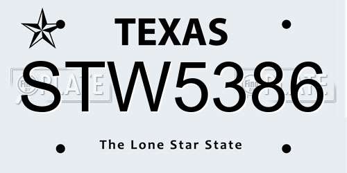 STW5386 Texas License Plate
