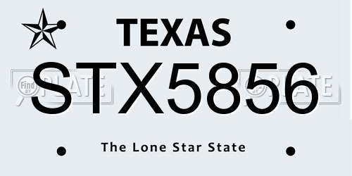 STX5856 Texas License Plate