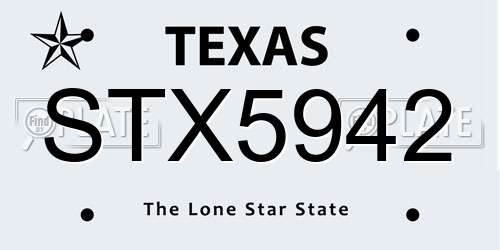 STX5942 Texas License Plate