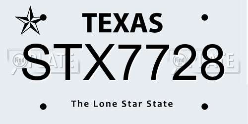 STX7728 Texas License Plate